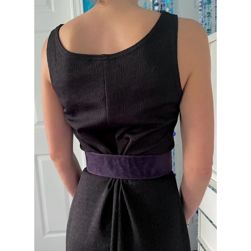 🎁 Vintage Leather Belt 1983 French | Deep Purple Suede | Asymmetrical Detail New - Picture 12 of 16
